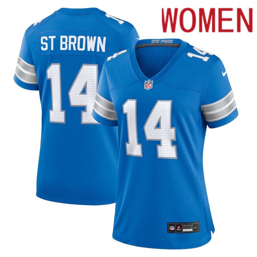 Women Detroit Lions #14 Amon-Ra St. Brown Nike Blue Team Game NFL Jersey->->Women Jersey